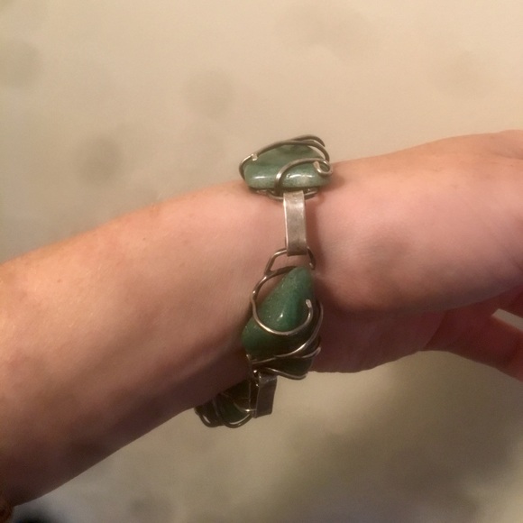 Jade Wire Wrapped Artisan Metalwork Deco Bracelet - Picture 5 of 7